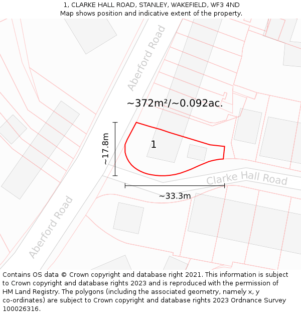 1, CLARKE HALL ROAD, STANLEY, WAKEFIELD, WF3 4ND: Plot and title map