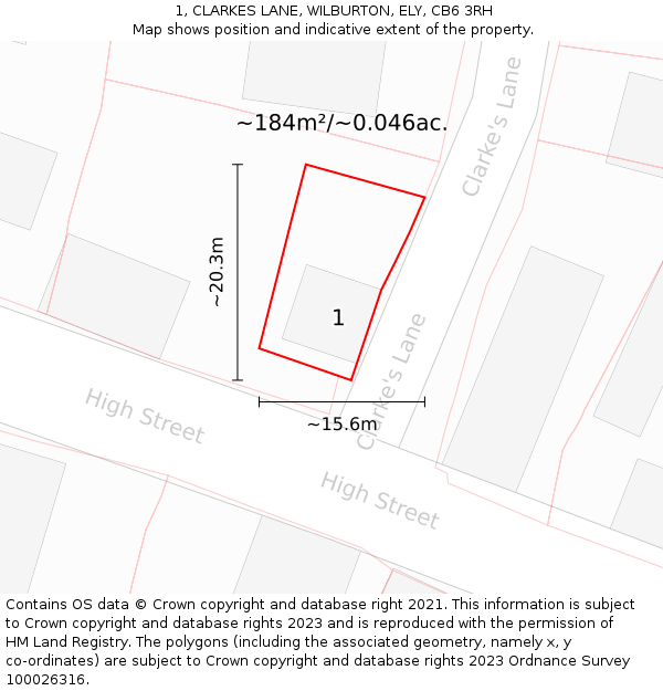 1, CLARKES LANE, WILBURTON, ELY, CB6 3RH: Plot and title map