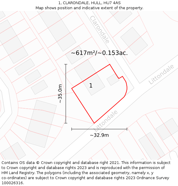 1, CLARONDALE, HULL, HU7 4AS: Plot and title map