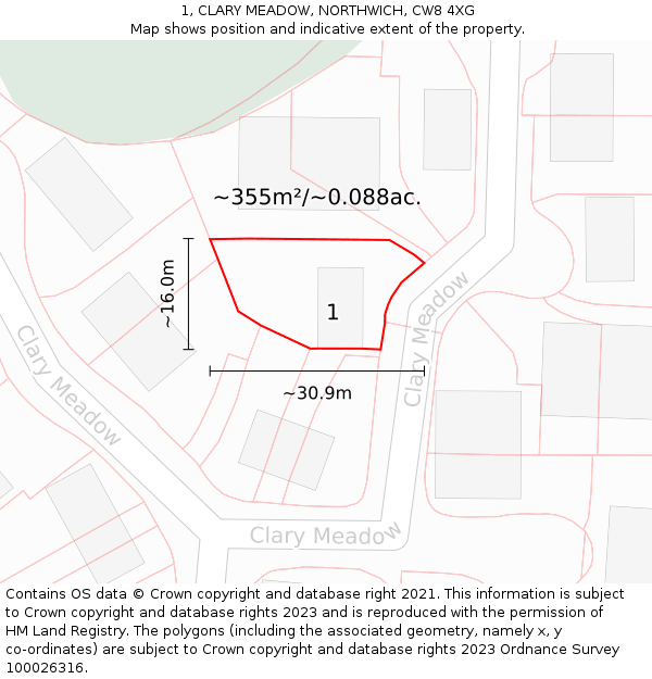 1, CLARY MEADOW, NORTHWICH, CW8 4XG: Plot and title map