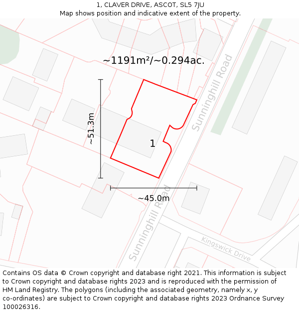 1, CLAVER DRIVE, ASCOT, SL5 7JU: Plot and title map