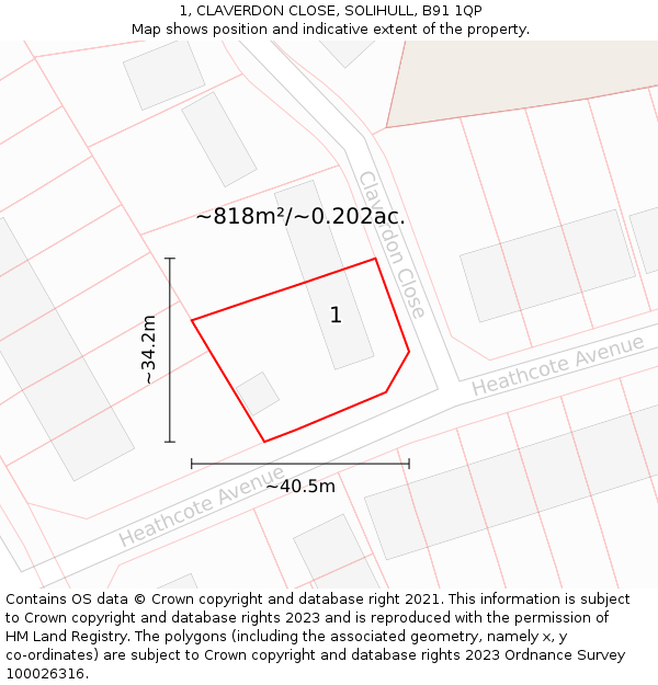 1, CLAVERDON CLOSE, SOLIHULL, B91 1QP: Plot and title map