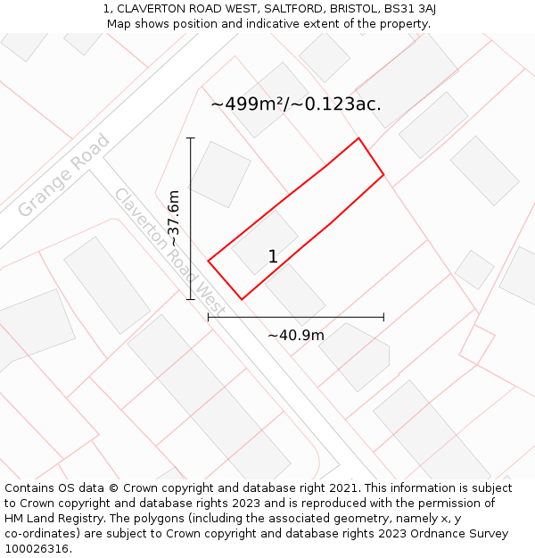 1, CLAVERTON ROAD WEST, SALTFORD, BRISTOL, BS31 3AJ: Plot and title map