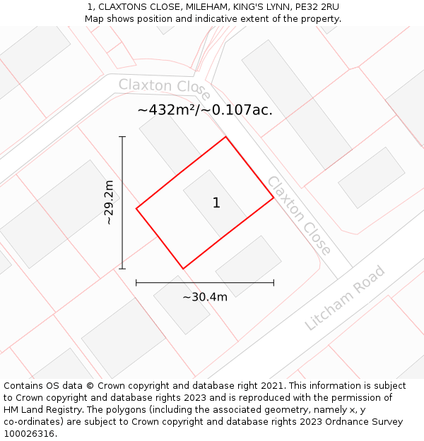1, CLAXTONS CLOSE, MILEHAM, KING'S LYNN, PE32 2RU: Plot and title map