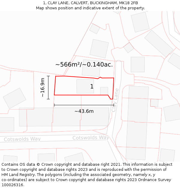 1, CLAY LANE, CALVERT, BUCKINGHAM, MK18 2FB: Plot and title map