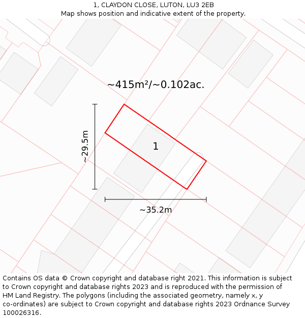 1, CLAYDON CLOSE, LUTON, LU3 2EB: Plot and title map
