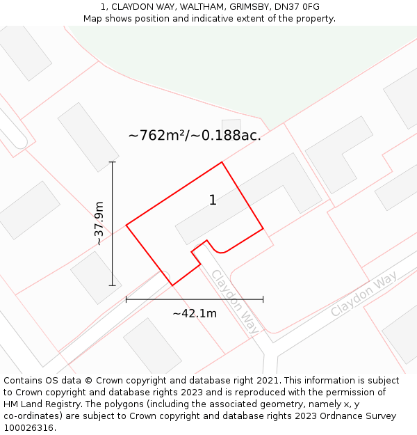1, CLAYDON WAY, WALTHAM, GRIMSBY, DN37 0FG: Plot and title map