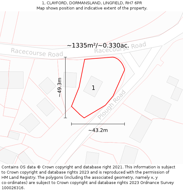 1, CLAYFORD, DORMANSLAND, LINGFIELD, RH7 6PR: Plot and title map