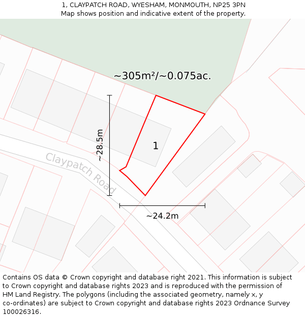 1, CLAYPATCH ROAD, WYESHAM, MONMOUTH, NP25 3PN: Plot and title map