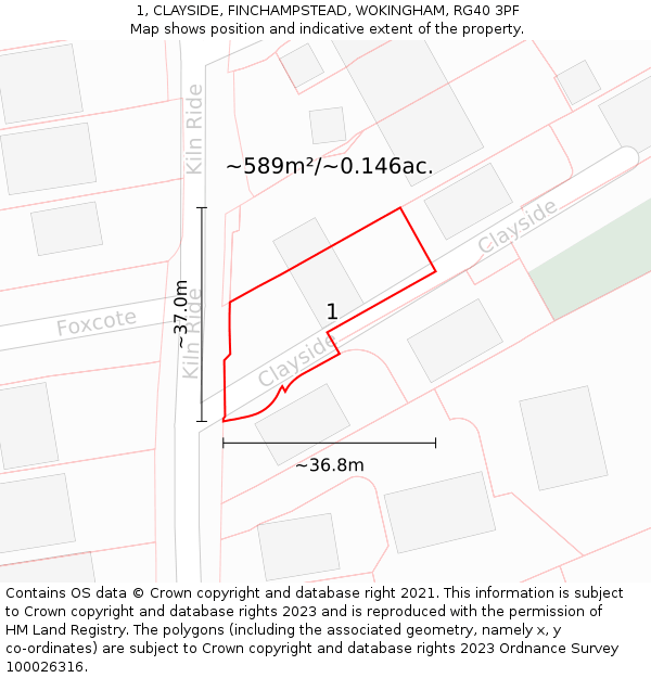 1, CLAYSIDE, FINCHAMPSTEAD, WOKINGHAM, RG40 3PF: Plot and title map