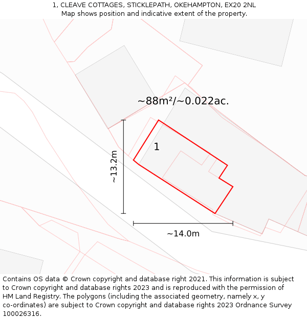 1, CLEAVE COTTAGES, STICKLEPATH, OKEHAMPTON, EX20 2NL: Plot and title map