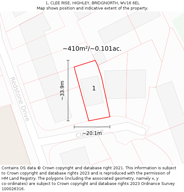 1, CLEE RISE, HIGHLEY, BRIDGNORTH, WV16 6EL: Plot and title map