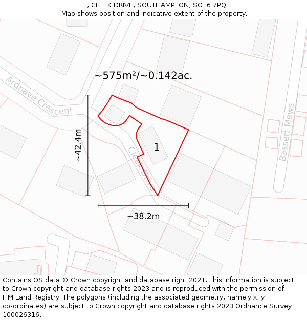 1, CLEEK DRIVE, SOUTHAMPTON, SO16 7PQ: Plot and title map