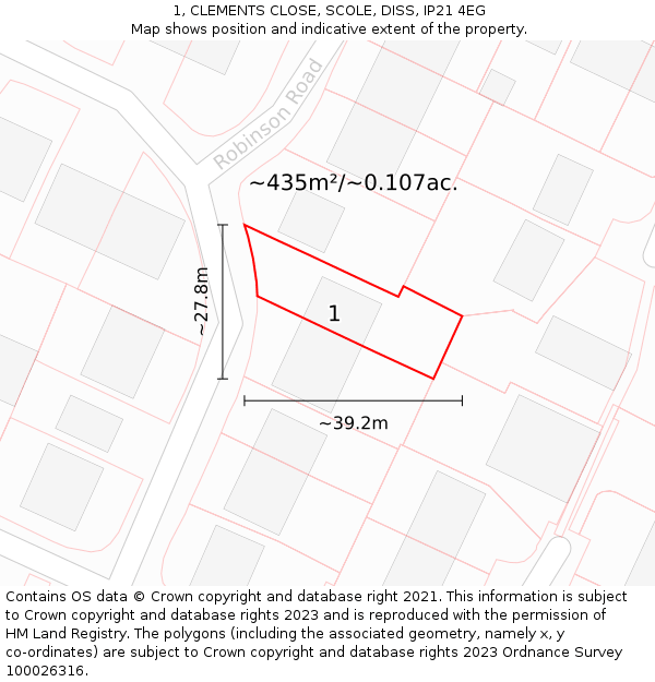 1, CLEMENTS CLOSE, SCOLE, DISS, IP21 4EG: Plot and title map