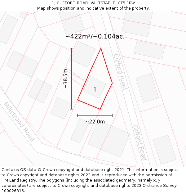 1, CLIFFORD ROAD, WHITSTABLE, CT5 1PW: Plot and title map