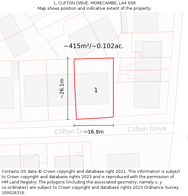 1, CLIFTON DRIVE, MORECAMBE, LA4 6SR: Plot and title map
