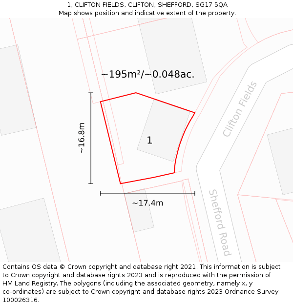 1, CLIFTON FIELDS, CLIFTON, SHEFFORD, SG17 5QA: Plot and title map