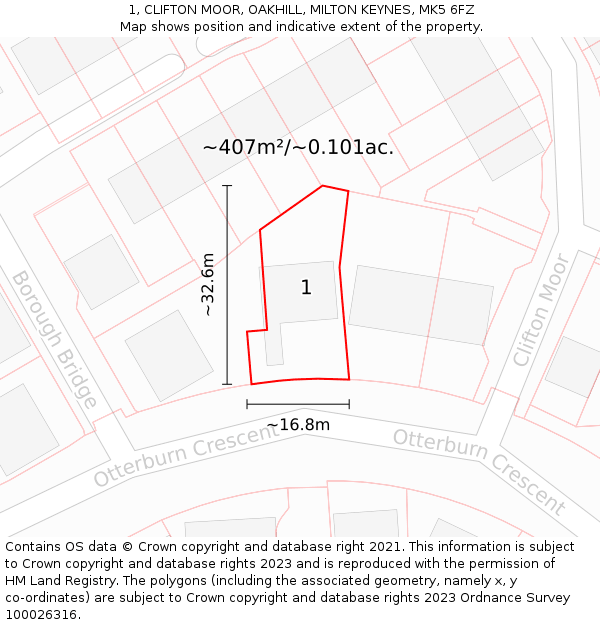 1, CLIFTON MOOR, OAKHILL, MILTON KEYNES, MK5 6FZ: Plot and title map
