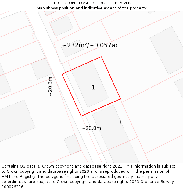 1, CLINTON CLOSE, REDRUTH, TR15 2LR: Plot and title map