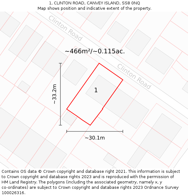 1, CLINTON ROAD, CANVEY ISLAND, SS8 0NQ: Plot and title map