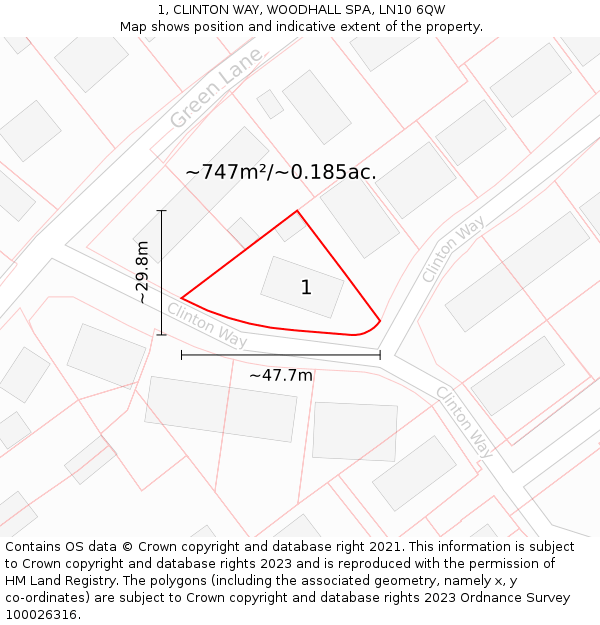 1, CLINTON WAY, WOODHALL SPA, LN10 6QW: Plot and title map