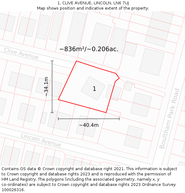 1, CLIVE AVENUE, LINCOLN, LN6 7UJ: Plot and title map