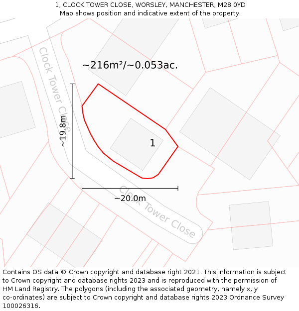 1, CLOCK TOWER CLOSE, WORSLEY, MANCHESTER, M28 0YD: Plot and title map