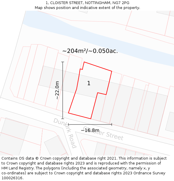 1, CLOISTER STREET, NOTTINGHAM, NG7 2PG: Plot and title map