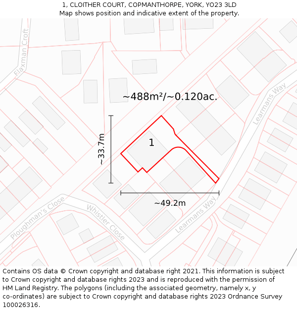 1, CLOITHER COURT, COPMANTHORPE, YORK, YO23 3LD: Plot and title map