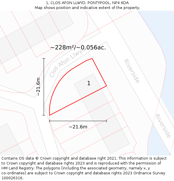 1, CLOS AFON LLWYD, PONTYPOOL, NP4 6DA: Plot and title map