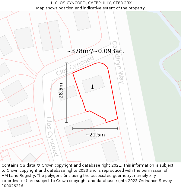 1, CLOS CYNCOED, CAERPHILLY, CF83 2BX: Plot and title map