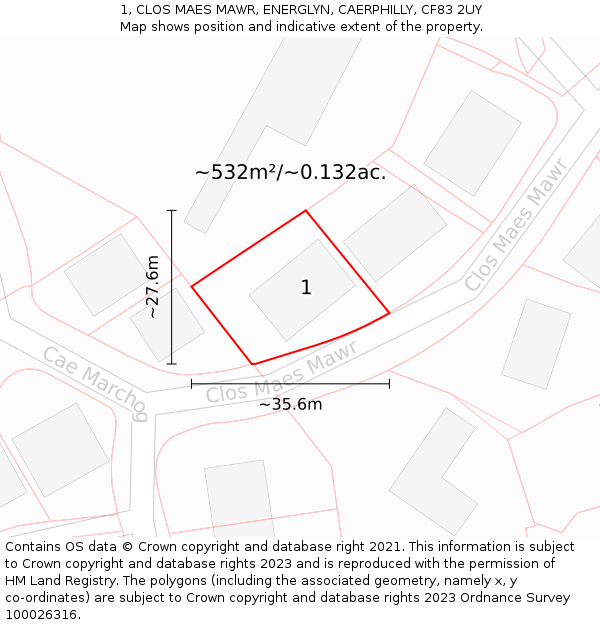 1, CLOS MAES MAWR, ENERGLYN, CAERPHILLY, CF83 2UY: Plot and title map
