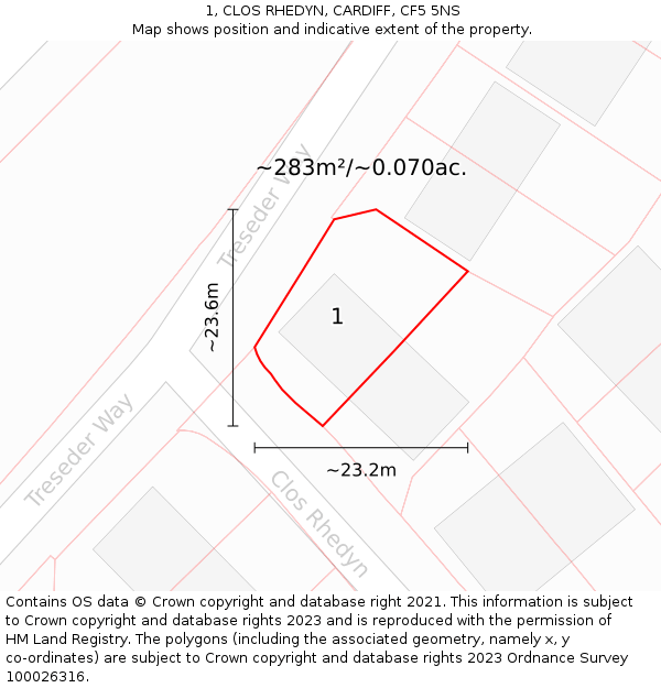 1, CLOS RHEDYN, CARDIFF, CF5 5NS: Plot and title map