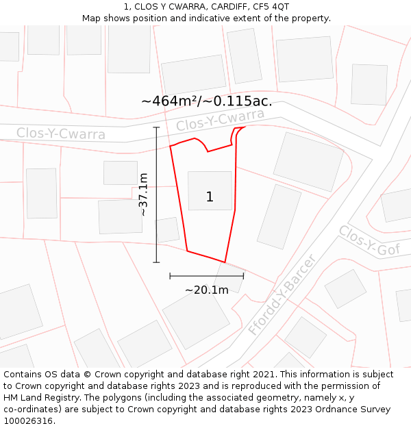 1, CLOS Y CWARRA, CARDIFF, CF5 4QT: Plot and title map