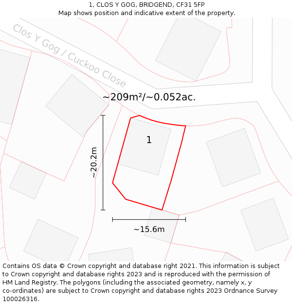1, CLOS Y GOG, BRIDGEND, CF31 5FP: Plot and title map