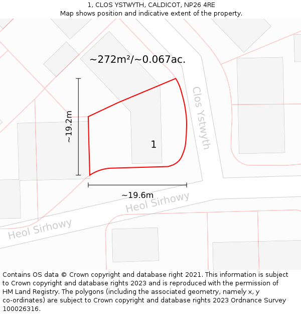 1, CLOS YSTWYTH, CALDICOT, NP26 4RE: Plot and title map
