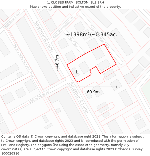 1, CLOSES FARM, BOLTON, BL3 3RH: Plot and title map