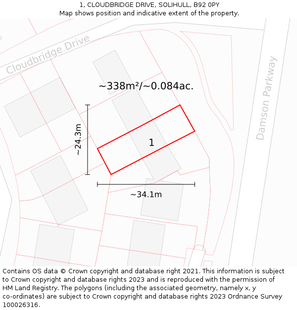1, CLOUDBRIDGE DRIVE, SOLIHULL, B92 0PY: Plot and title map