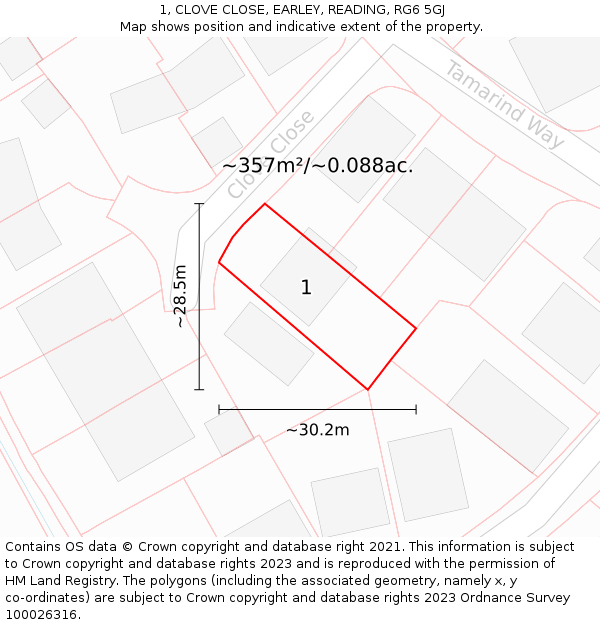 1, CLOVE CLOSE, EARLEY, READING, RG6 5GJ: Plot and title map