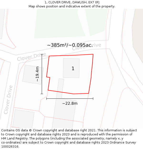 1, CLOVER DRIVE, DAWLISH, EX7 0FJ: Plot and title map