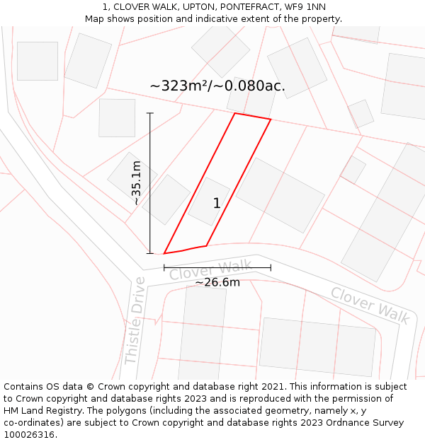 1, CLOVER WALK, UPTON, PONTEFRACT, WF9 1NN: Plot and title map