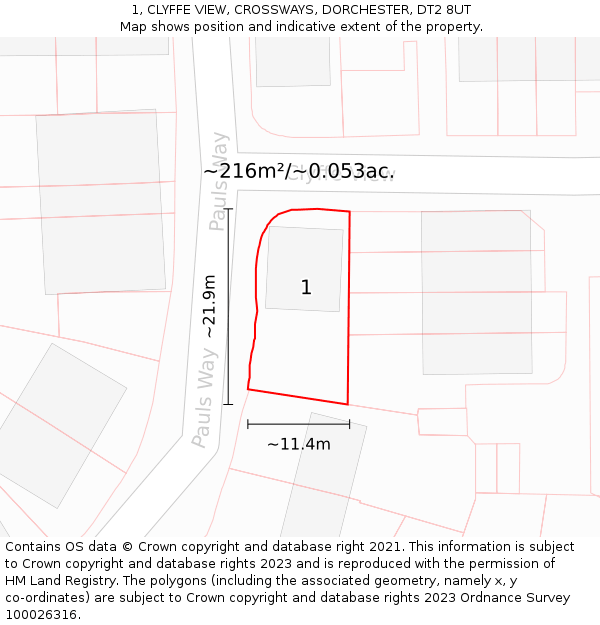 1, CLYFFE VIEW, CROSSWAYS, DORCHESTER, DT2 8UT: Plot and title map