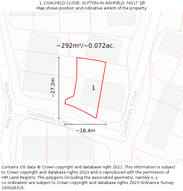 1, COALFIELD CLOSE, SUTTON-IN-ASHFIELD, NG17 1JR: Plot and title map