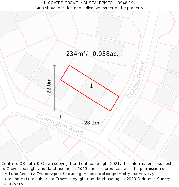 1, COATES GROVE, NAILSEA, BRISTOL, BS48 1SU: Plot and title map