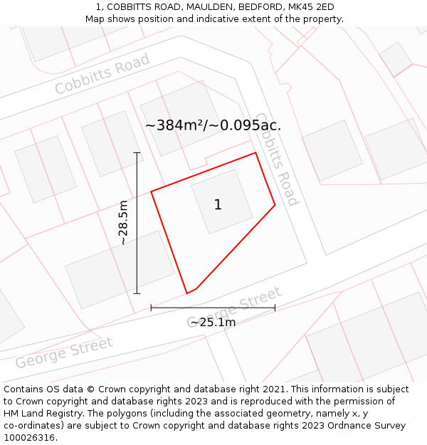 1, COBBITTS ROAD, MAULDEN, BEDFORD, MK45 2ED: Plot and title map