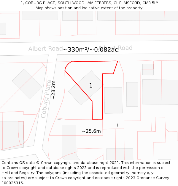 1, COBURG PLACE, SOUTH WOODHAM FERRERS, CHELMSFORD, CM3 5LY: Plot and title map
