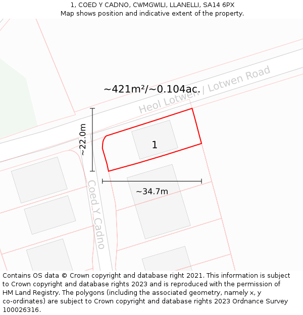 1, COED Y CADNO, CWMGWILI, LLANELLI, SA14 6PX: Plot and title map