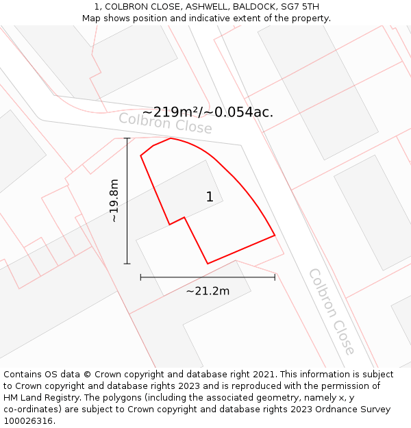 1, COLBRON CLOSE, ASHWELL, BALDOCK, SG7 5TH: Plot and title map
