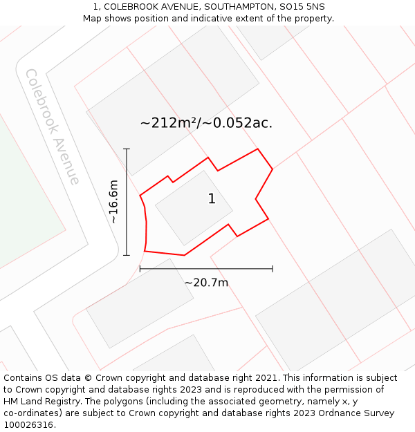 1, COLEBROOK AVENUE, SOUTHAMPTON, SO15 5NS: Plot and title map