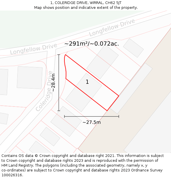 1, COLERIDGE DRIVE, WIRRAL, CH62 5JT: Plot and title map